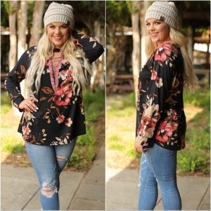 PLUS Soft Black Lace Front Long Sleeve Tunic